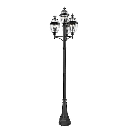 Z-Lite Westover 3 Light Outdoor Post Mount Fixture, 33.25in. W x 125.75in. H, Black 580PHB-4-564P-BK